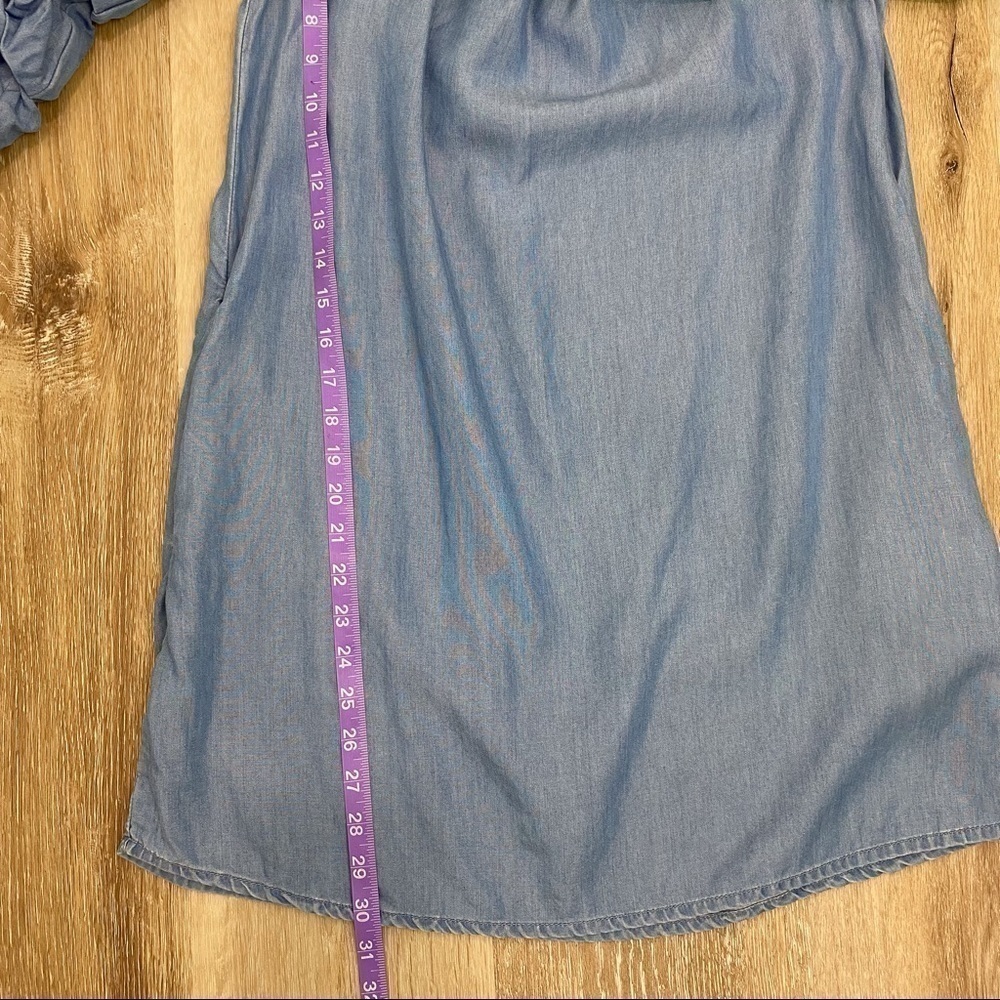Zara Ruffle Sleeve Chambray Denim Off Shoulder Dress - Picture 13 of 16
